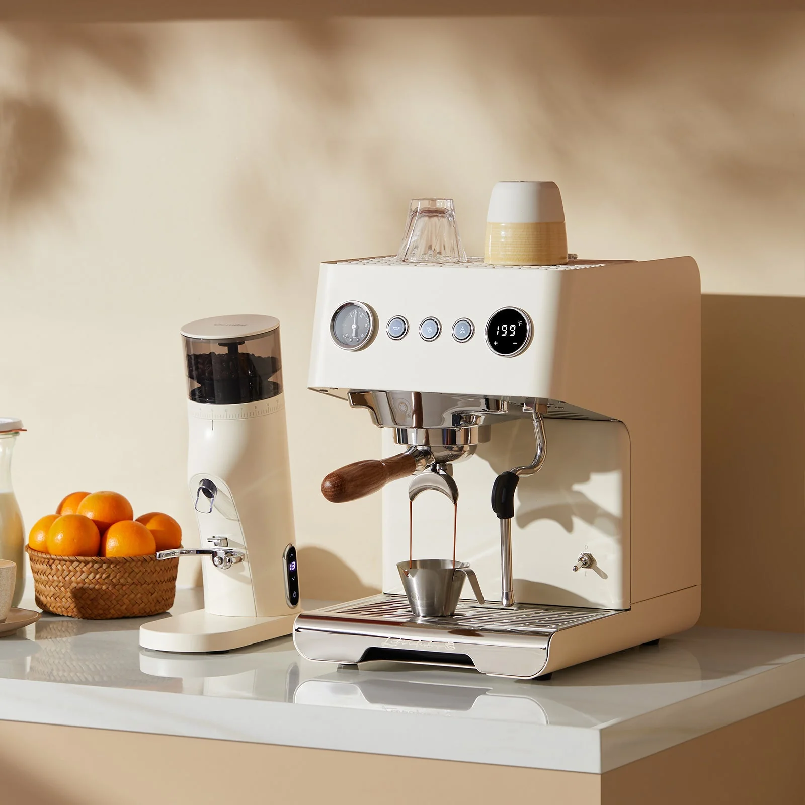 Pachet Home Barista Gemilai: Espressor Gemilai Ele G3028A - Rasnita Gemilai Molight G9010B - Ivory White [2]