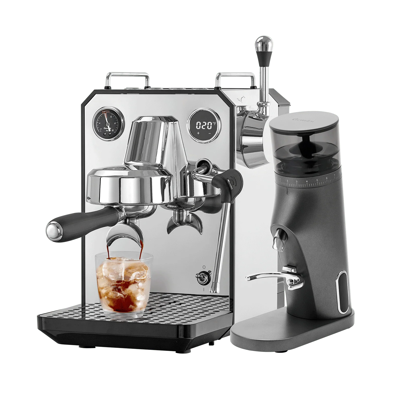 Pachet Home Barista Gemilai: Espressor Gemilai Owl G3006 - Rasnita Gemilai Molight G9010B - Metalic Silver