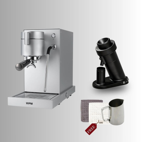 WPM - Pachet Home Barista WPM: Espressor WPM Primus Silver - Rasnita WPM Zp-1 Domus Negru