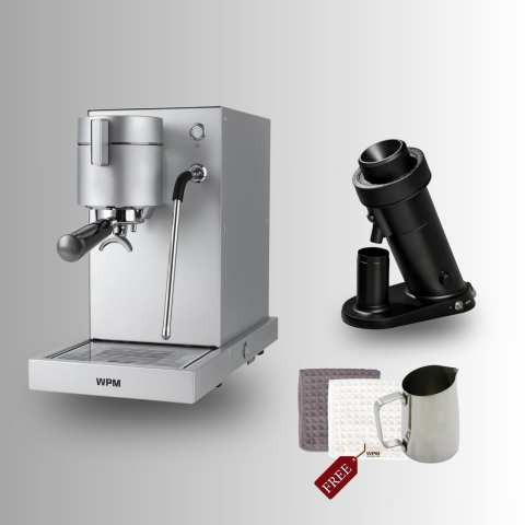WPM - Pachet Home Barista WPM: Espressor WPM Primus Silver - Rasnita WPM Zp-1 Negru