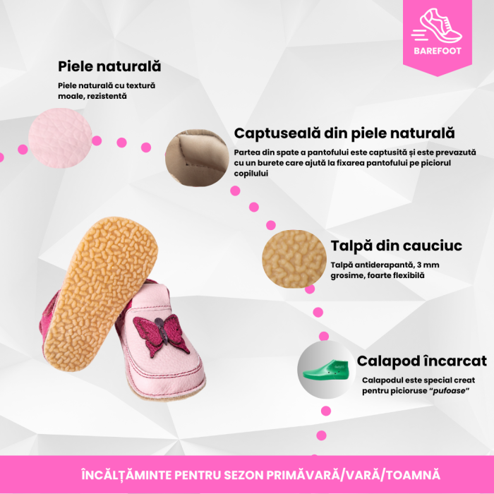 Papucei Barefoot Fluturas roz [8]