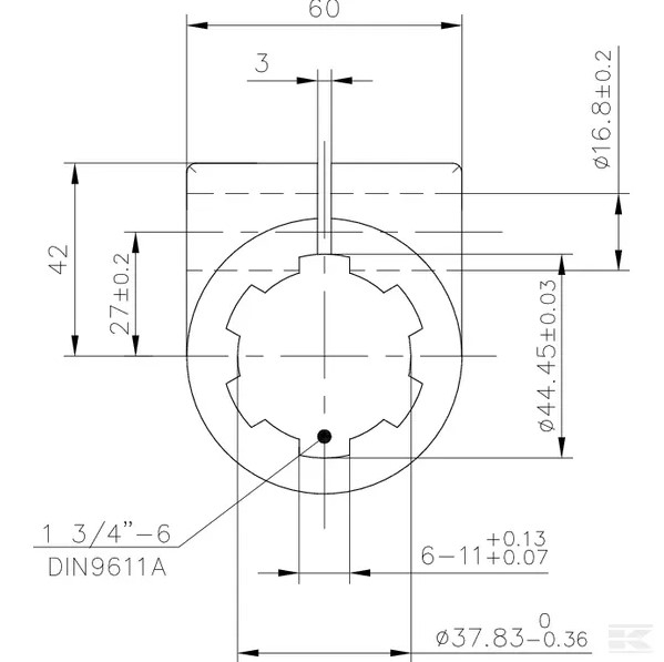 Adaptor priza cardan 1,3/4 6Z - 1,3/8 6Z 1083505 6710156 B531030403-6710006 B5310304036710006 ZGFRV.43 ZGFRV43 [5]