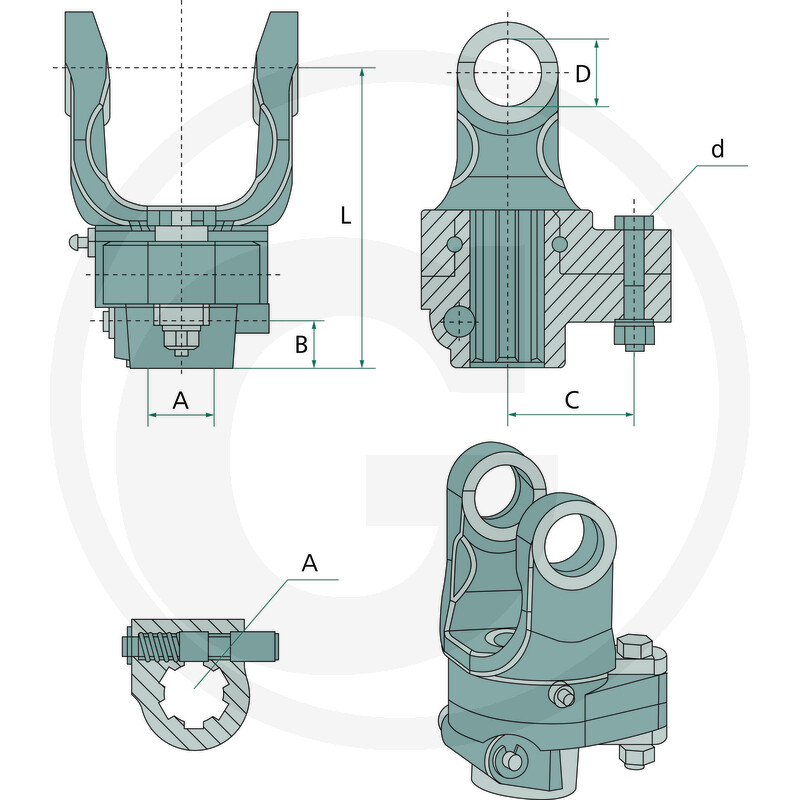 Cap cardan cu surub de forfecare F25 1 3/4" 6 dinți 36SBT1.C  [2]