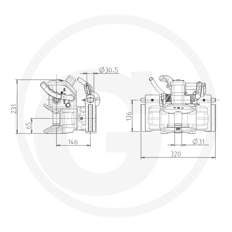 Cupla tractare tractor,automata, Sauermann 2000 kg, sina 320 mm, bolt Ø30 mm [3]