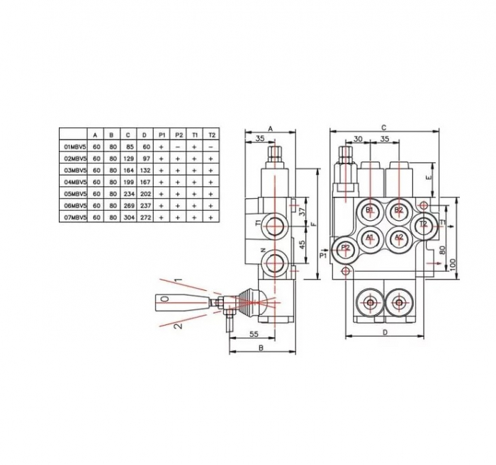 Distribuitor 2 manete cu 1 pozitie flotant MBV52003GP   [4]