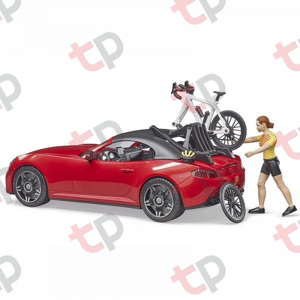 Jucarie - Masina rosie Roadster cu o bicicleta de curse si biciclista 2020 03485 Bruder 03485   [2]