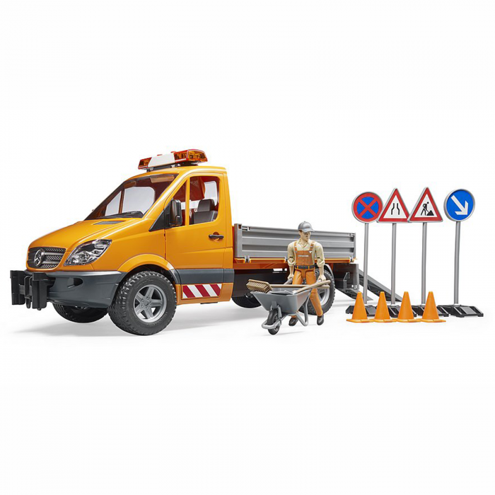 Camionetă construcții MB Sprinter cu benă figurină muncitor și accesorii [1]