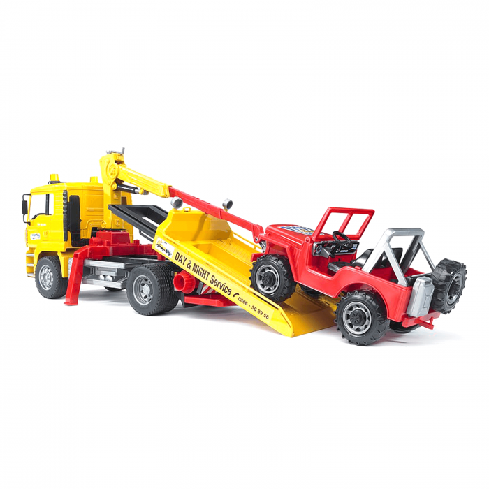 Jucarie - Camioneta cu platforma de remorcare MAN TGA si Masina de teren Jeep 02750 Bruder 02750 [2]