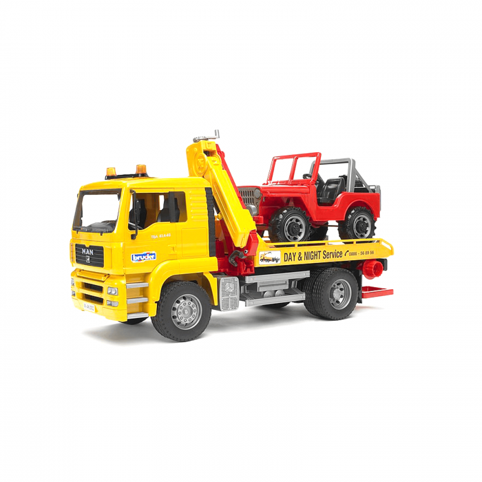 Jucarie - Camioneta cu platforma de remorcare MAN TGA si Masina de teren Jeep 02750 Bruder 02750 [3]