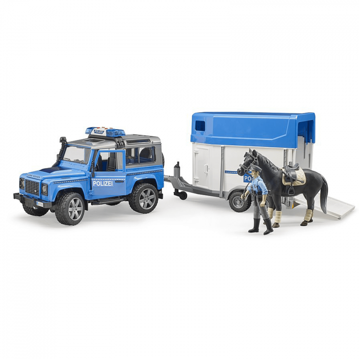 Masina de politie Land Rover cu remorca transport cai si figurina politist pe cal [2]