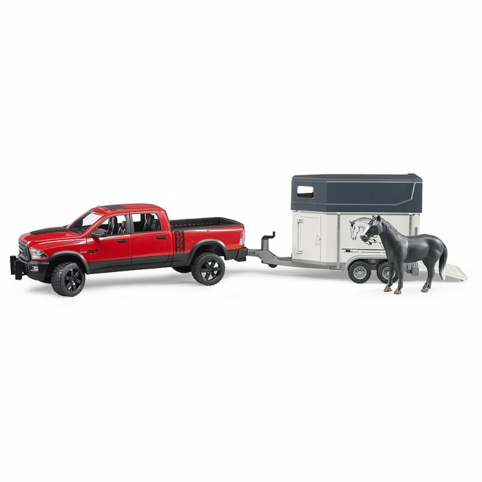 Jucarie - Masina de teren cu bena Dodge RAM 2500 Power cu Remorca transport cai si 1 cal 02501 Bruder 02501 [2]