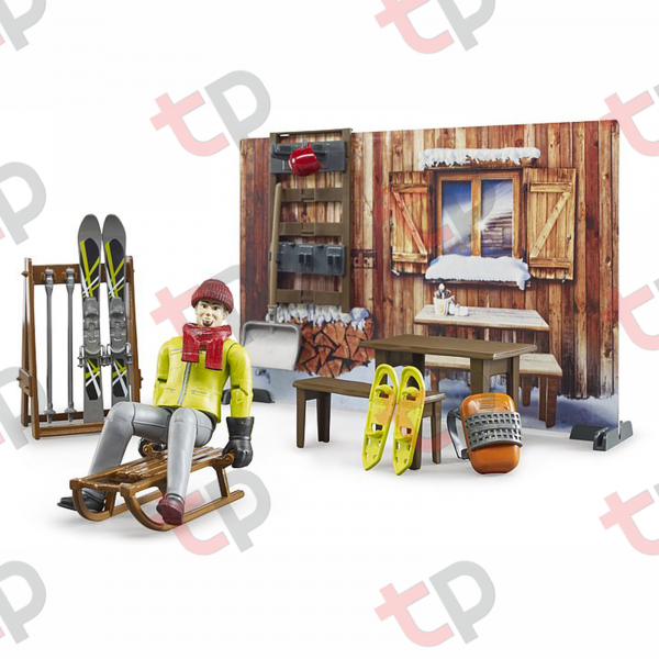 Jucarie - Set cabana cu figurina barbat, snowmobil si accesorii [2]