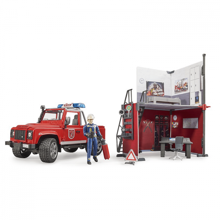 Secție de pompieri cu mașină de teren Land Rover și figurină pompier [2]