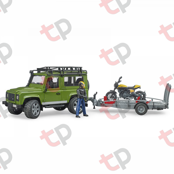 Jucărie - Set mașină de teren Land Rover Defender cu remorcă, motocicletă Ducati și figurină - 2020 [1]