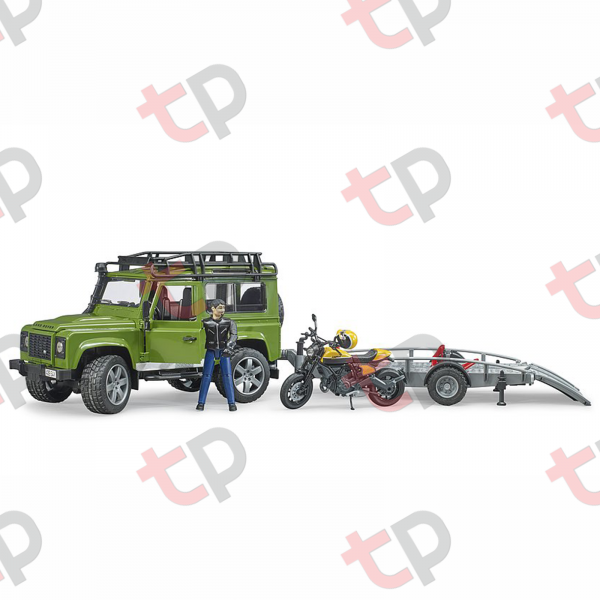 Jucărie - Set mașină de teren Land Rover Defender cu remorcă, motocicletă Ducati și figurină - 2020 [4]