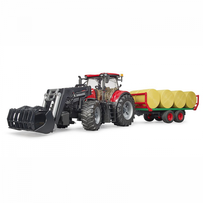 Jucarie - Tractor Case IH Optum 300 CVX cu Incarcator frontal si Remorca Baloti 03198 Bruder 03198 [3]