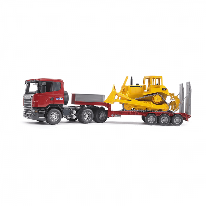 Jucărie - Camion Scania cu remorca, platforma si buldozer cu senile Caterpillar [2]