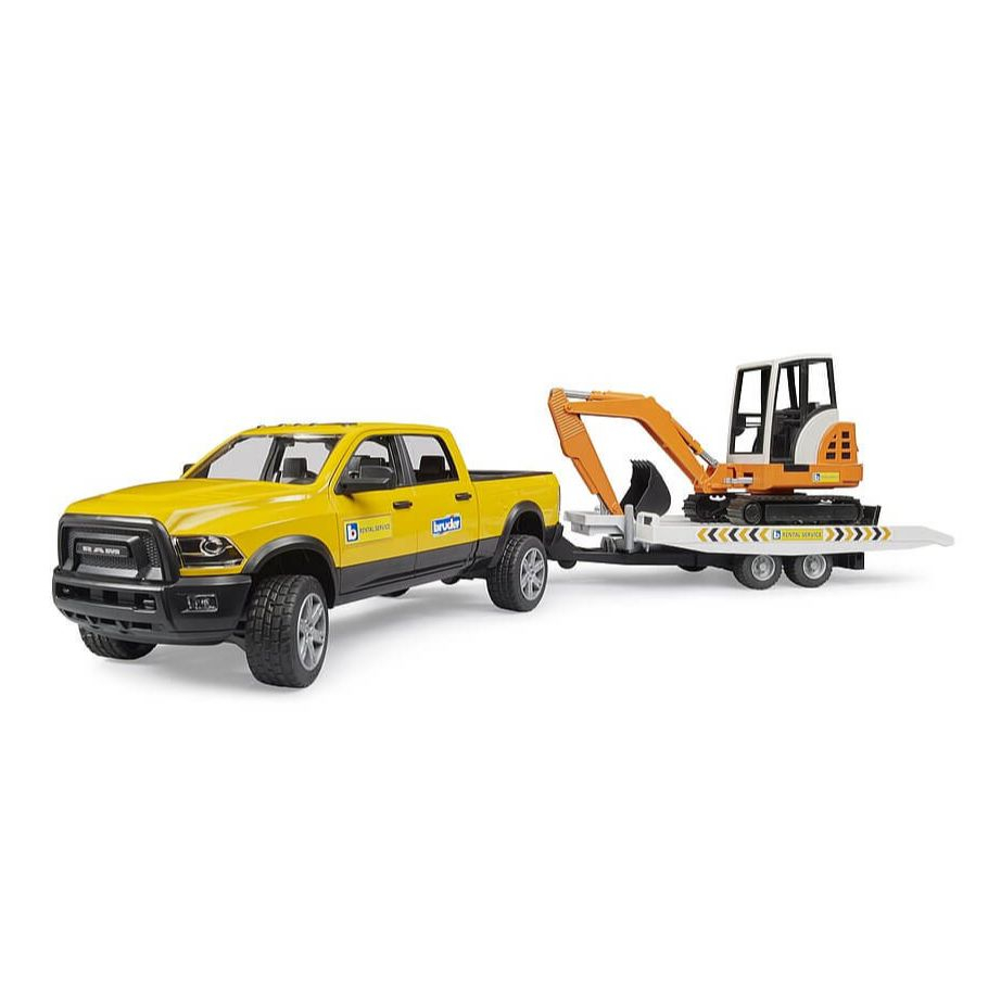 Jucarie - Masina de teren RAM Rental Service cu Remorca si Mini Excavator - Bruder 02546 4001702025465 [2]