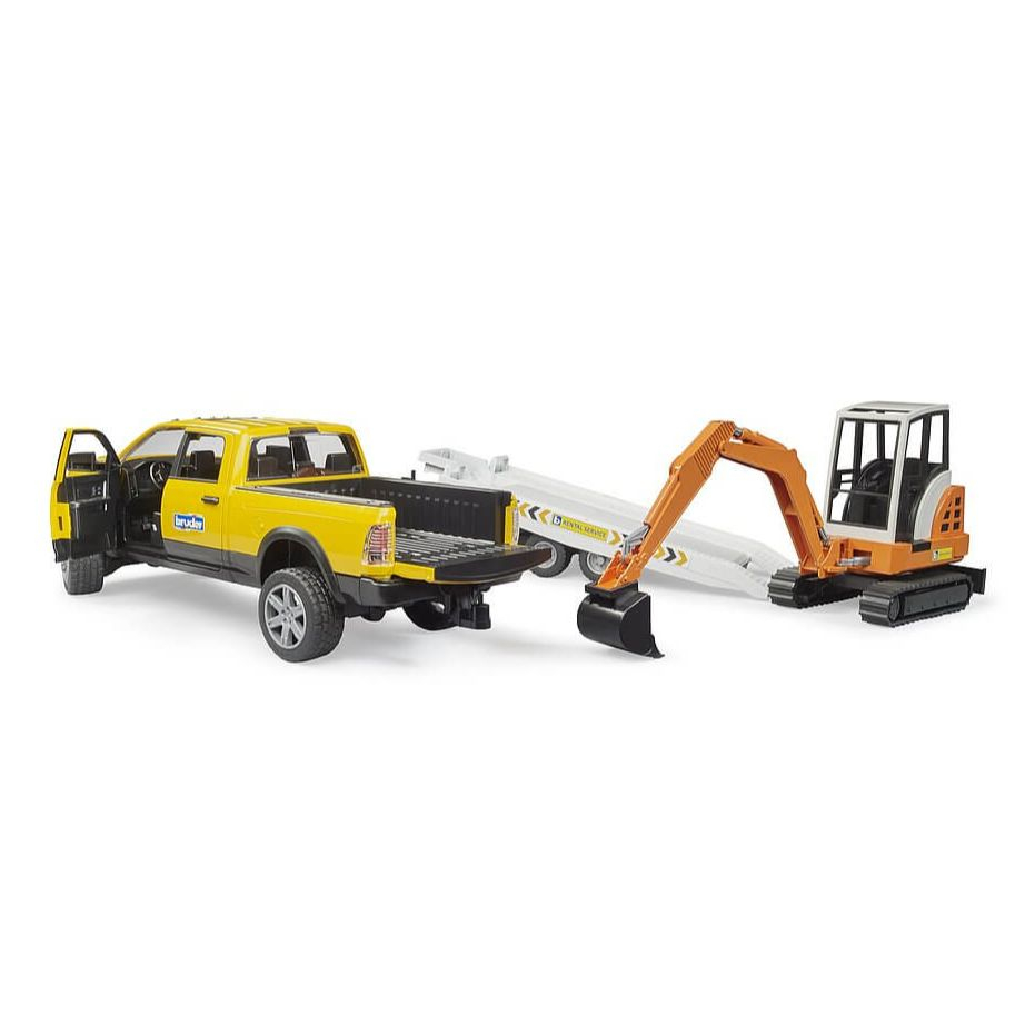 Jucarie - Masina de teren RAM Rental Service cu Remorca si Mini Excavator - Bruder 02546 4001702025465 [4]