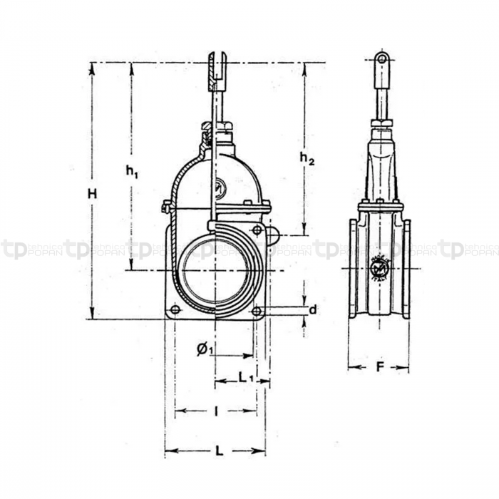 Vana 150 mm / 13 mm / 5" - cu flansa rectangulara 5000072   [2]