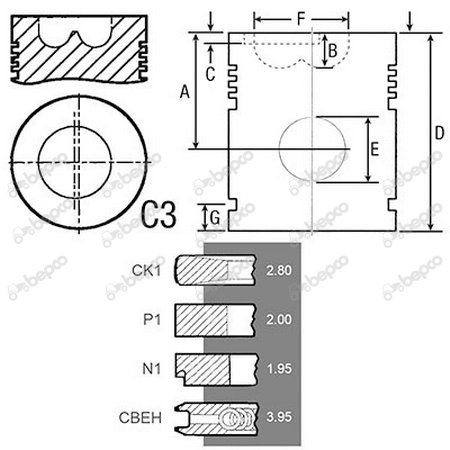 Piston echipat cu segmenti Ford R1  24/32-35B  [2]