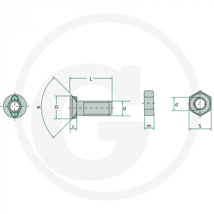 Surub pentru plug cu piulita M16x40 1871640HU/25   [2]