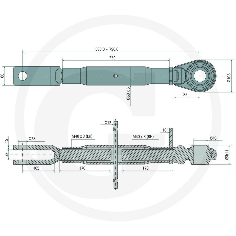 Tirant reglabil lateral Case-IH  - L min: 580 mm - L max: 780 mm [2]