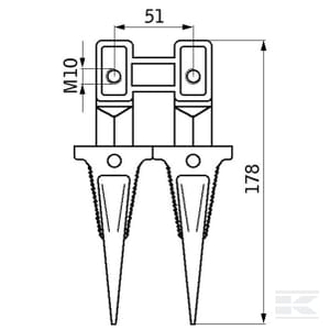 Deget dublu coasa, 22160N, 178 mm, prindere M10 [1]