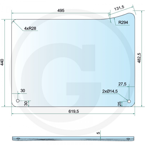 Tipuri de tractoare: 6100, 6200, 6300, 6400, 6500, 6506, 6600, 6800, 6900, SE 6100, 6200, 6300, 6400 - Geam fata  John Deere - dreapta jos
