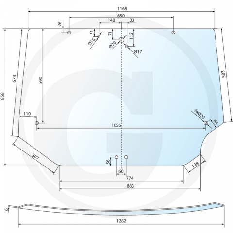 Tipuri de tractor: MX 100, 110, 120, 135, 150, 170, 80C, 90C, 100C, CX 50, 60, 70, 80, 90, 100 - Geam lateral stanga CASE IH - 284947A2