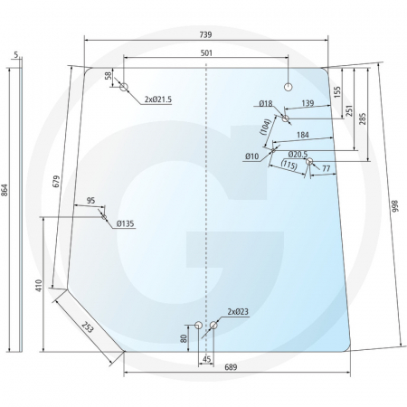 Tipuri de tractoare: 5410, 5420, 5425,  5430, 5435, 5440, 5445, 5450, 5455, 5460, 5465, 5470, 5475, 5480, 6445, 6455, 6460, 6465, 6470, 6475, 6480, 6485, 6490, 6495, 6497, 6499, 7465, 7475, 7480, 7485 - Geam spate 65015021 4272760M1  