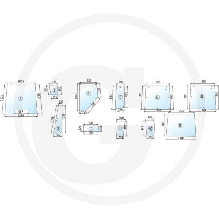 Tipuri de tractoare: 3050, 3060, 3065, 3070, 3080, 3085, 3090, 3095, 3115, 3120, 3125, 3610, 3630, 3635, 3645, 3650, 3655, 3670, 3680, 3690 - Geam spate 650885936 3389389M2  