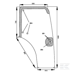 Tipuri de tractoare: JX 1070U, 1080U, 1090U, 1100U, JX 70U, 80U, 90U, 100U - Geam usa New Holland 44910452 - dreapta
