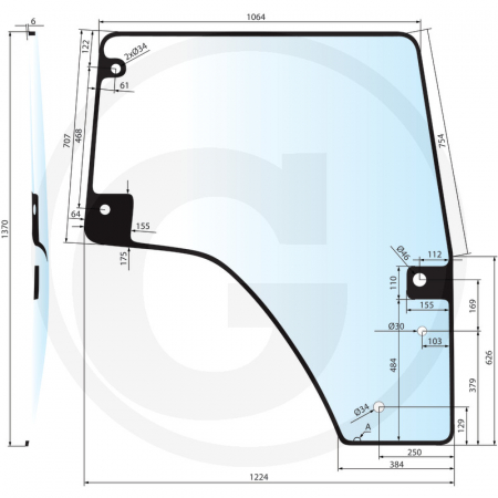 Tipuri de tractoare: Dorado 60, 70, 80, 90, 100 Hi-Line, 60 Classic, 80 Classic, 90 Classic, Explorer 85, 100, 110 - Geam usa - stanga 65004091 0.015.5691.0/40  