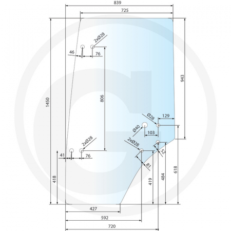 Tipuri de tractoare: Antares 110, 110 II, 130, 130 II, Laser 100, 110, 130, 150, 140, 160, ROW Crop 100.6, Silver 80, 85, 90, 95, 100.4, 100.6, 110, 115, 130, 160, 180, Titan 145, 150, 160, 165, 190 - Geam usa - stanga 65004105 0.007.7335.0/10  