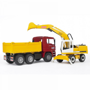 Jucarie - Camion MAN TGA cu bena basculabila si excavator cu roti Liebherr 02751 [1]