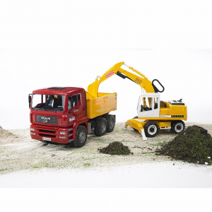 Jucarie - Camion MAN TGA cu bena basculabila si excavator cu roti Liebherr 02751 [2]