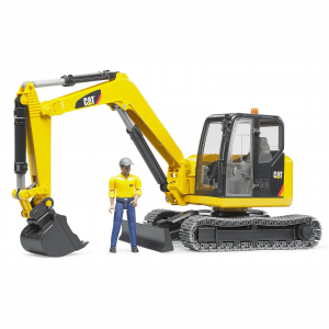7.8. Utilaje de Construcții - Jucarie - Excavator Caterpillar mini cu senile si muncitor 02466 Bruder 02466