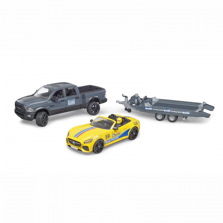 Jucărie - Mașină de teren cu benă Dodge RAM 2500, platformă, mașină Roadster și figurină [2]
