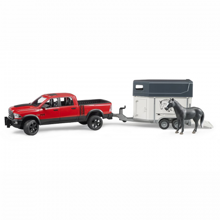 Jucarie - Masina de teren cu bena Dodge RAM 2500 Power cu Remorca transport cai si 1 cal 02501 Bruder 02501 [1]