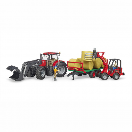 Jucarie - Tractor Case IH Optum 300 CVX cu Incarcator frontal si Remorca Baloti 03198 Bruder 03198 [3]