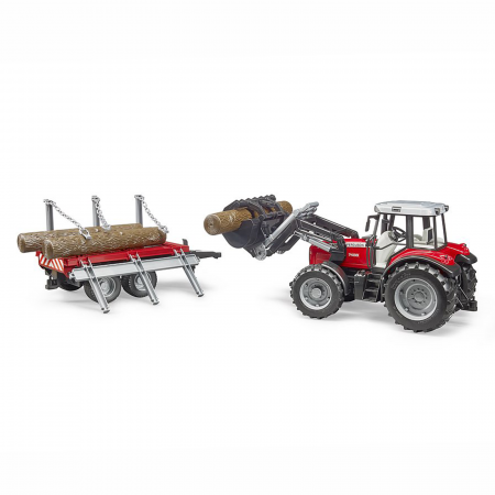 Jucarie - Tractor MF 7480 cu Incarcator frontal si Remorca de transport lemne 02046 Bruder 02046 [1]
