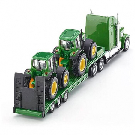 Jucarie - Camion cu remorca platforma joasa si 2 tractoare John Deere 6820 1837 Siku 1:87 01837 [1]
