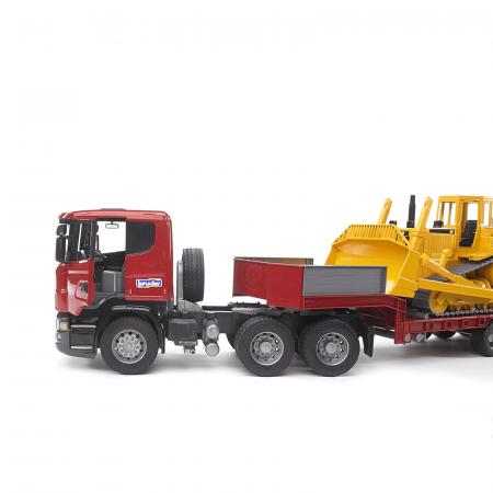 Jucărie - Camion Scania cu remorca, platforma si buldozer cu senile Caterpillar [4]