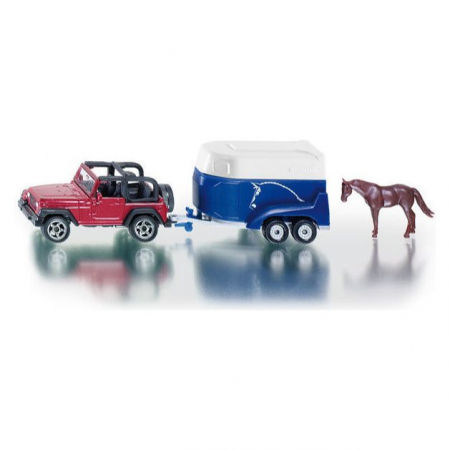 7.7. Transport Animale - Jucarie - Masina de teren Jeep Wrangler cu remorca transport cai 1651 Siku 1:87 01651