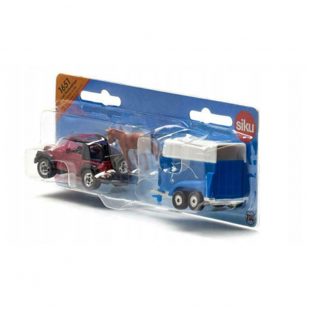 Jucarie - Masina de teren Jeep Wrangler cu remorca transport cai 1651 Siku 1:87 01651 [1]