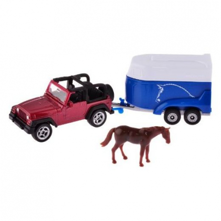 Jucarie - Masina de teren Jeep Wrangler cu remorca transport cai 1651 Siku 1:87 01651 [2]