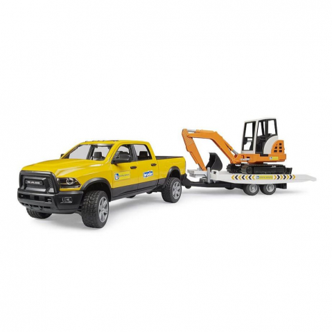 Jucarie - Masina de teren RAM Rental Service cu Remorca si Mini Excavator - Bruder 02546 4001702025465 [1]