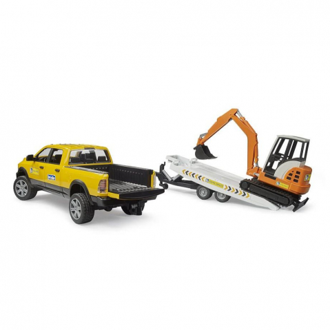 Jucarie - Masina de teren RAM Rental Service cu Remorca si Mini Excavator - Bruder 02546 4001702025465 [2]