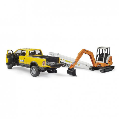 Jucarie - Masina de teren RAM Rental Service cu Remorca si Mini Excavator - Bruder 02546 4001702025465 [3]